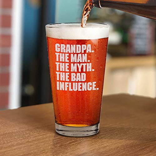 shop4ever® Grandpa. The Man. The Myth. The Bad Influence. Engraved Beer Pint Glass Grandpa Drinking Glass