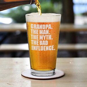 shop4ever® Grandpa. The Man. The Myth. The Bad Influence. Engraved Beer Pint Glass Grandpa Drinking Glass