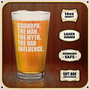 shop4ever® Grandpa. The Man. The Myth. The Bad Influence. Engraved Beer Pint Glass Grandpa Drinking Glass