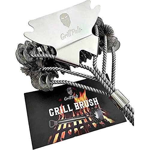 GrillPals Grill Brush & Scraper - Featured On ABC Morning News - BBQ Brush for Grill Cleaning - Stainless Steel Brush and Handle w/ Extra Wide Grill Scraper - Bottle Opener Included