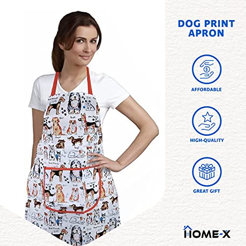 Home-X Dog-Print Apron, Cooking Apron for Women and Men, Professional Apron for Crafting, Dog Grooming, and More, One Size Fits Most