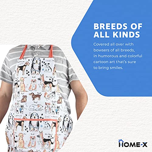 Home-X Dog-Print Apron, Cooking Apron for Women and Men, Professional Apron for Crafting, Dog Grooming, and More, One Size Fits Most