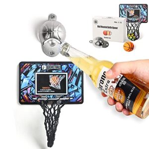 gysh bottle opener wall mounted,bottle cap collector with metal basket frame and basket net,it is an ideal gift for basketball and men’s beer lovers (black)