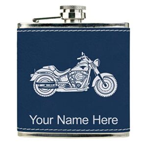 faux leather flask, motorcycle, personalized engraving included (dark blue)