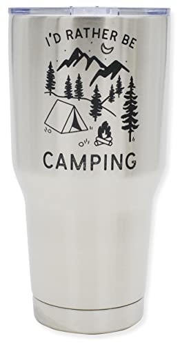 Funny Camping Gift for Outdoorsmen - I'd Rather Be Camping Insulated Stainless Steel Tumbler w Lid, (30 Ounce) - Mug for Camper Travel, Fathers Day, Birthday, Coffee, Dad, Happy Camper, RV Accessories