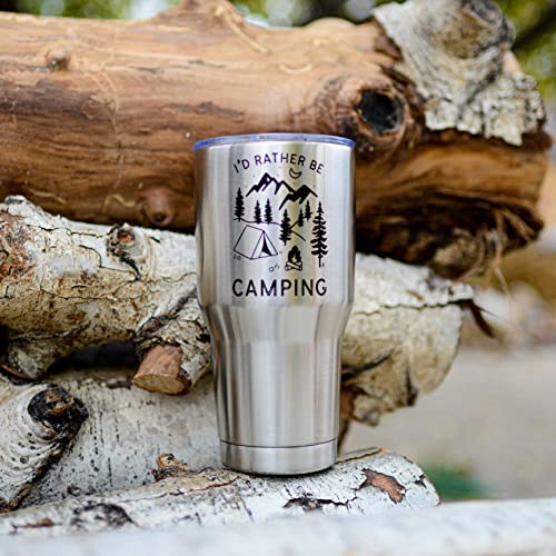 Funny Camping Gift for Outdoorsmen - I'd Rather Be Camping Insulated Stainless Steel Tumbler w Lid, (30 Ounce) - Mug for Camper Travel, Fathers Day, Birthday, Coffee, Dad, Happy Camper, RV Accessories