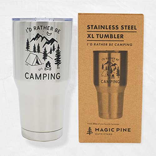 Funny Camping Gift for Outdoorsmen - I'd Rather Be Camping Insulated Stainless Steel Tumbler w Lid, (30 Ounce) - Mug for Camper Travel, Fathers Day, Birthday, Coffee, Dad, Happy Camper, RV Accessories