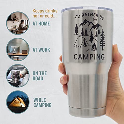 Funny Camping Gift for Outdoorsmen - I'd Rather Be Camping Insulated Stainless Steel Tumbler w Lid, (30 Ounce) - Mug for Camper Travel, Fathers Day, Birthday, Coffee, Dad, Happy Camper, RV Accessories