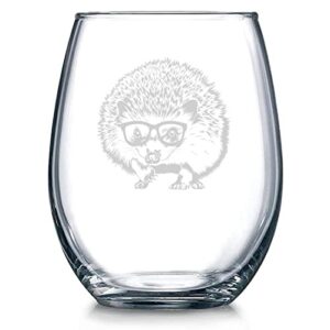 Hedgehog Crystal Stemless Wine Glass Etched Funny Wine Glasses, Great Gift for Woman Or Men, Birthday, Retirement And Mother's Day 11oz