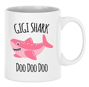 exxtra gifts gigi shark mug grandma cup from grandkids funny grandmother doo doo present 11 oz white