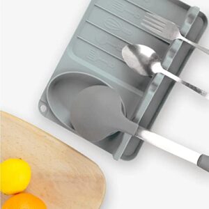keppa silicone spoon rest, utensil holder, gray, with drip pad for multiple utensils, heat resistant, 10.51×7.32 inches
