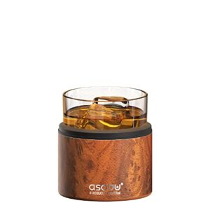 asobu whiskey glass with insulated stainless steel sleeve, 12 ounces (natural wood)
