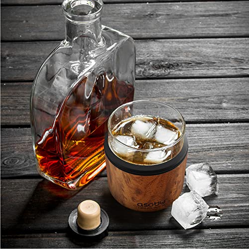 asobu Whiskey Glass with Insulated Stainless Steel Sleeve, 12 ounces (Natural Wood)