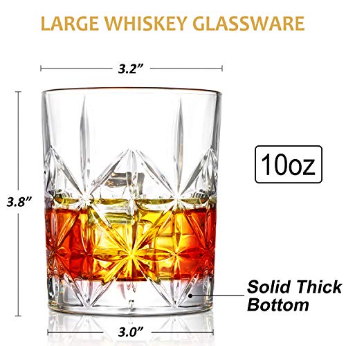 veecom Whiskey Glass Set of 2, 10 oz Crystal Whiskey Glasses Thick Bottom Bourbon Glasses Old Fashioned Rocks Glass Tumbler for Scotch, Cocktail, Liquor, Home Bar Whiskey Gifts for Men (Glass Set 2)