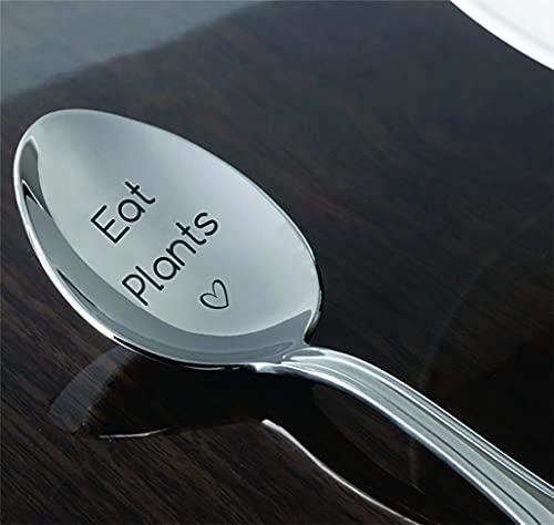 Gifts for Vegan | Veganuary Gift for Vegan Friend Family | Eat Plants Spoon | Vegan/Foodie/Vegetarian/Hostess Gift for Camper Chef | Inspiring Teens funny Present-7 Inch Engraved spoon