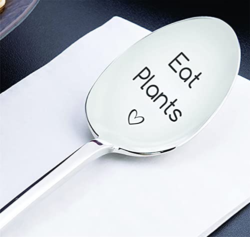 Gifts for Vegan | Veganuary Gift for Vegan Friend Family | Eat Plants Spoon | Vegan/Foodie/Vegetarian/Hostess Gift for Camper Chef | Inspiring Teens funny Present-7 Inch Engraved spoon