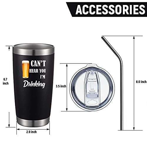 20 oz Insulated Tumblers with Lid & Straw Drinking Cups |Double Wall Stainless Steel Vacuum Coffee Wine Tumbler Funny Mug | Unique Christmas Gifts Stocking Stuffer for Adult(Black)