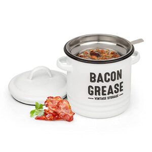 granrosi bacon grease container with strainer, cooking oil container, bacon grease strainer, cooking oil filter pot stainless steel, grease can for kitchen with strainer, bacon fat container – white