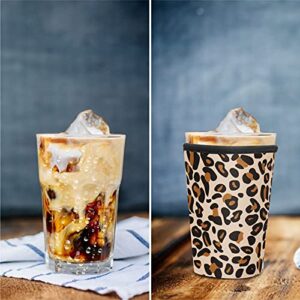 Iced Coffee Sleeve Reusable Cozy Drink Sleeve Kiatoras 3 Pack Neoprene Insulator Cup Sleeve for Cold Drinks Beverages Holder for Starbucks Coffee, McDonalds, Dunkin Donuts and More (Brown Leopard)