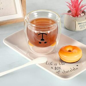 Cute Bear Tea Cup Duck Cat Coffee Mug Milk Double Wall Glass Chocolate Cappuccino Cup Gift for Women Men Office Christmas Birthday Valentine Gifts, 250 ML (Clear Bear, 1 Piece)