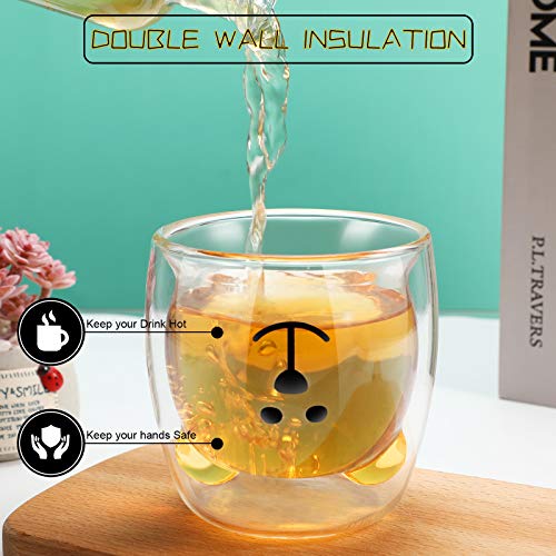 Cute Bear Tea Cup Duck Cat Coffee Mug Milk Double Wall Glass Chocolate Cappuccino Cup Gift for Women Men Office Christmas Birthday Valentine Gifts, 250 ML (Clear Bear, 1 Piece)