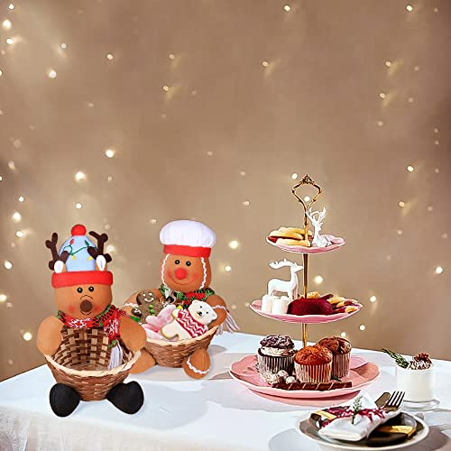 LINNNZI Christmas Candy Storage Basket, 2 Pack Reindeer Gingerbread Man Christmas Candy Dish, Cute Snack Sugar Desktop Container Box for Holiday Table Desk Christmas Decoration Gifts