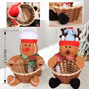 LINNNZI Christmas Candy Storage Basket, 2 Pack Reindeer Gingerbread Man Christmas Candy Dish, Cute Snack Sugar Desktop Container Box for Holiday Table Desk Christmas Decoration Gifts