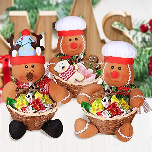 LINNNZI Christmas Candy Storage Basket, 2 Pack Reindeer Gingerbread Man Christmas Candy Dish, Cute Snack Sugar Desktop Container Box for Holiday Table Desk Christmas Decoration Gifts