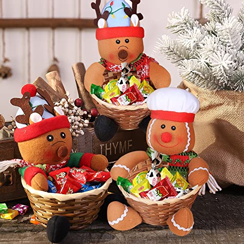 LINNNZI Christmas Candy Storage Basket, 2 Pack Reindeer Gingerbread Man Christmas Candy Dish, Cute Snack Sugar Desktop Container Box for Holiday Table Desk Christmas Decoration Gifts