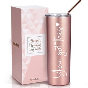 onebttl inspirational gifts for women, motivational encouragement job promotion congratulations gifts for women, friends, new mom, coworkers, besties, mom-to-be, skinny tumbler 20 oz – rose gold