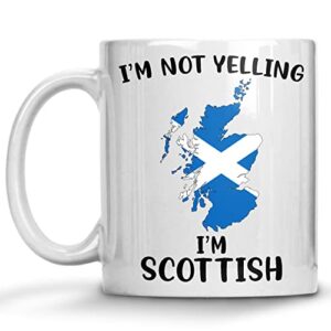 funny scotland  pride coffee mugs, i’m not yelling i’m scottish mug, gift idea for scottish men and women featuring the country map and flag, proud patriot souvenirs and gifts
