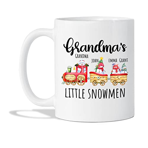 Grandma Gifts - Personalized Grandma's Little Snowmen Mug with Kids Names - Customized Coffee Cup Gift for Grandma - Grandma Snowman Tea Cup - Custom Xmas Mug for Grandma - White Cup 11oz or 15oz