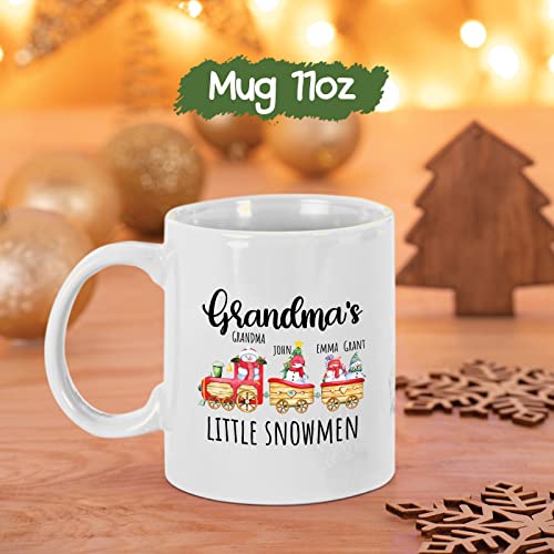 Grandma Gifts - Personalized Grandma's Little Snowmen Mug with Kids Names - Customized Coffee Cup Gift for Grandma - Grandma Snowman Tea Cup - Custom Xmas Mug for Grandma - White Cup 11oz or 15oz