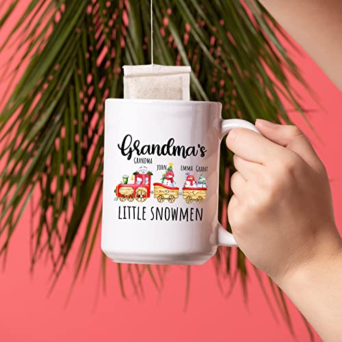 Grandma Gifts - Personalized Grandma's Little Snowmen Mug with Kids Names - Customized Coffee Cup Gift for Grandma - Grandma Snowman Tea Cup - Custom Xmas Mug for Grandma - White Cup 11oz or 15oz