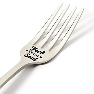 feed your soul fork engraved stainless steel, funny fork gift,inspirational quote recovery foodie gifts for birthday valentine christmas