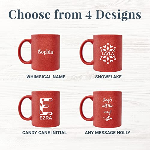 Let's Make Memories Personalized Christmas Cheer Glitter Mugs – Coffee Mugs – Keepsake Holiday Décor - Stocking Stuffer – Red Whimsical Name Design - Customize Name