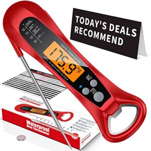 niuta intelligent fast instant read meat thermometer best waterproof ultra fast thermometer with backlight & calibration. digital food probe kitchen, for grill and cooking.outdoor grilling bbq!-red