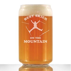 best skier – beer can pint glass – unique skiing themed decor and gifts for mountain lovers – 16 oz glasses