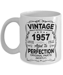 tesy home 66th birthday white mugs for him her men women |gifts for 66 years old bday party for boys girls couple | 1957 funny 11oz coffee cup presents for husband wife | 1957 vintage mug