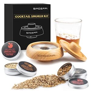 cocktail smoker kit, old fashioned smoker kit for bourbon whiskey drink, with 4 different flavor wood smoker chips, vodka/gin/tequila/rum liquor smoker kit gifts for men