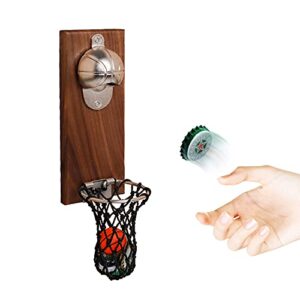 wall-mounted magnetic bottle opener, wooden, bottle cap catcher，ideal gift for men and beer lovers