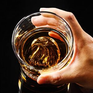 PARACITY Whiskey Glasses, Eagle Pattern Thick Bottom, Old Fashioned Glasses for Scotch, Whiskey, Gin, Vodka, 10.6oz Whiskey Glasses Set of 2, Gift for Men