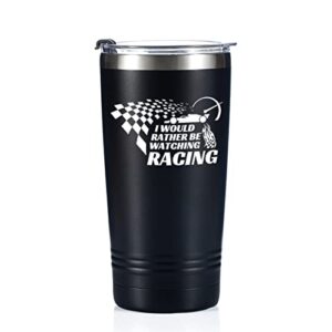 onebttl car racing gifts travel coffee mug tumbler 590ml/20oz, for car racing lover, racer, race car enthusiast, stainless steel insulated – i’d rather be watching racing
