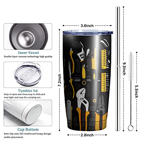 Tumbler for Men Mechanic Tools Box Coffee Tumbler for Engineer Men 20 oz Vacuum Insulated Stainless Steel Travel Mug Gifts Machine Tool Box Cup