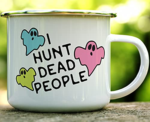 Funny Ghost Hunter Paranormal Investigator Enamel Campfire Mug, Outdoor Camping Coffee Cup, Nature Camp Lover Gift (16oz)