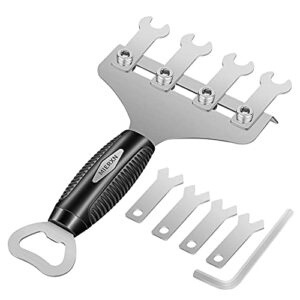 mierxn stainless steel bbq grille scraper- can clean 4 round or v shape grille at the same time-4.3-inch flat-top tray cleaning scraper-the perfect barbecue cleaning tool.