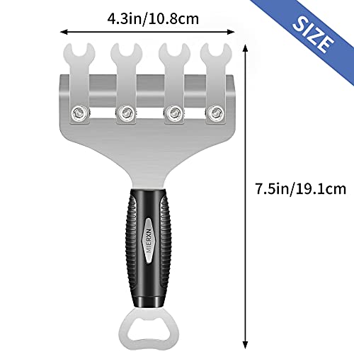 MIERXN Stainless Steel BBQ Grille Scraper- Can Clean 4 Round or V Shape Grille at The Same Time-4.3-inch Flat-Top Tray Cleaning Scraper-The Perfect Barbecue Cleaning Tool.