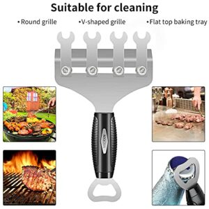 MIERXN Stainless Steel BBQ Grille Scraper- Can Clean 4 Round or V Shape Grille at The Same Time-4.3-inch Flat-Top Tray Cleaning Scraper-The Perfect Barbecue Cleaning Tool.