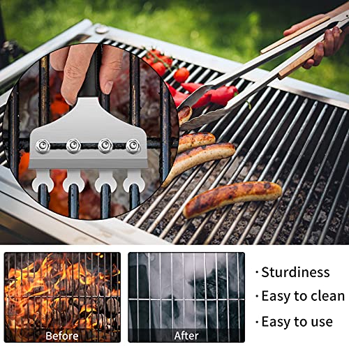 MIERXN Stainless Steel BBQ Grille Scraper- Can Clean 4 Round or V Shape Grille at The Same Time-4.3-inch Flat-Top Tray Cleaning Scraper-The Perfect Barbecue Cleaning Tool.