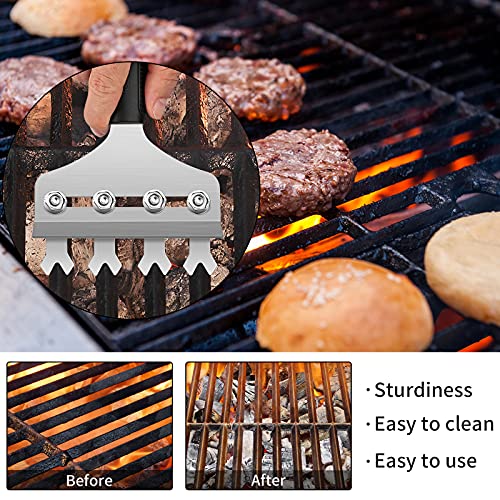 MIERXN Stainless Steel BBQ Grille Scraper- Can Clean 4 Round or V Shape Grille at The Same Time-4.3-inch Flat-Top Tray Cleaning Scraper-The Perfect Barbecue Cleaning Tool.